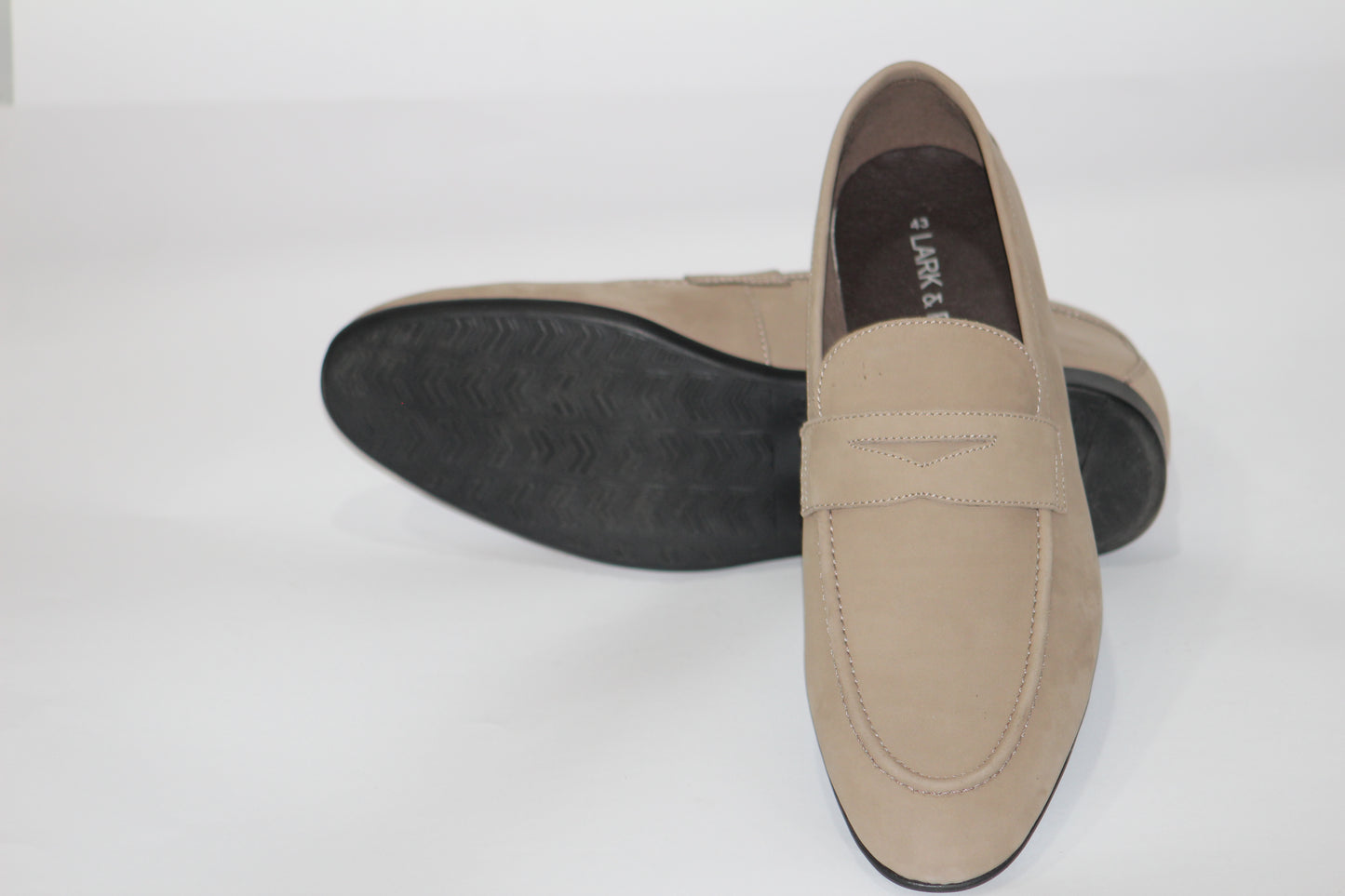 Lark & Finch Leather Loafers Cream Black sole